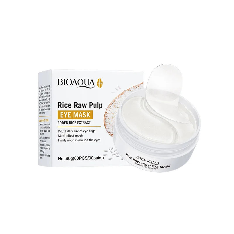 60pcs BIOAQUA White Rice Collagen Eye Mask Anti Dark Circles Eyes Bags Remover Firming Moisturizing Eye Patches Skin Care