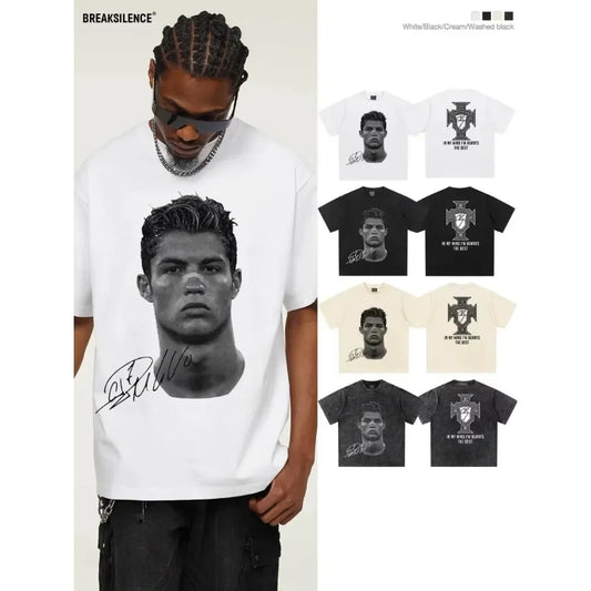 Cristiano Ronaldo Head T Shirt with Signature Trendy Graphic Tee Ronaldo CR7 Cristiano Ronaldo Shirt Ronaldo Vintage Football