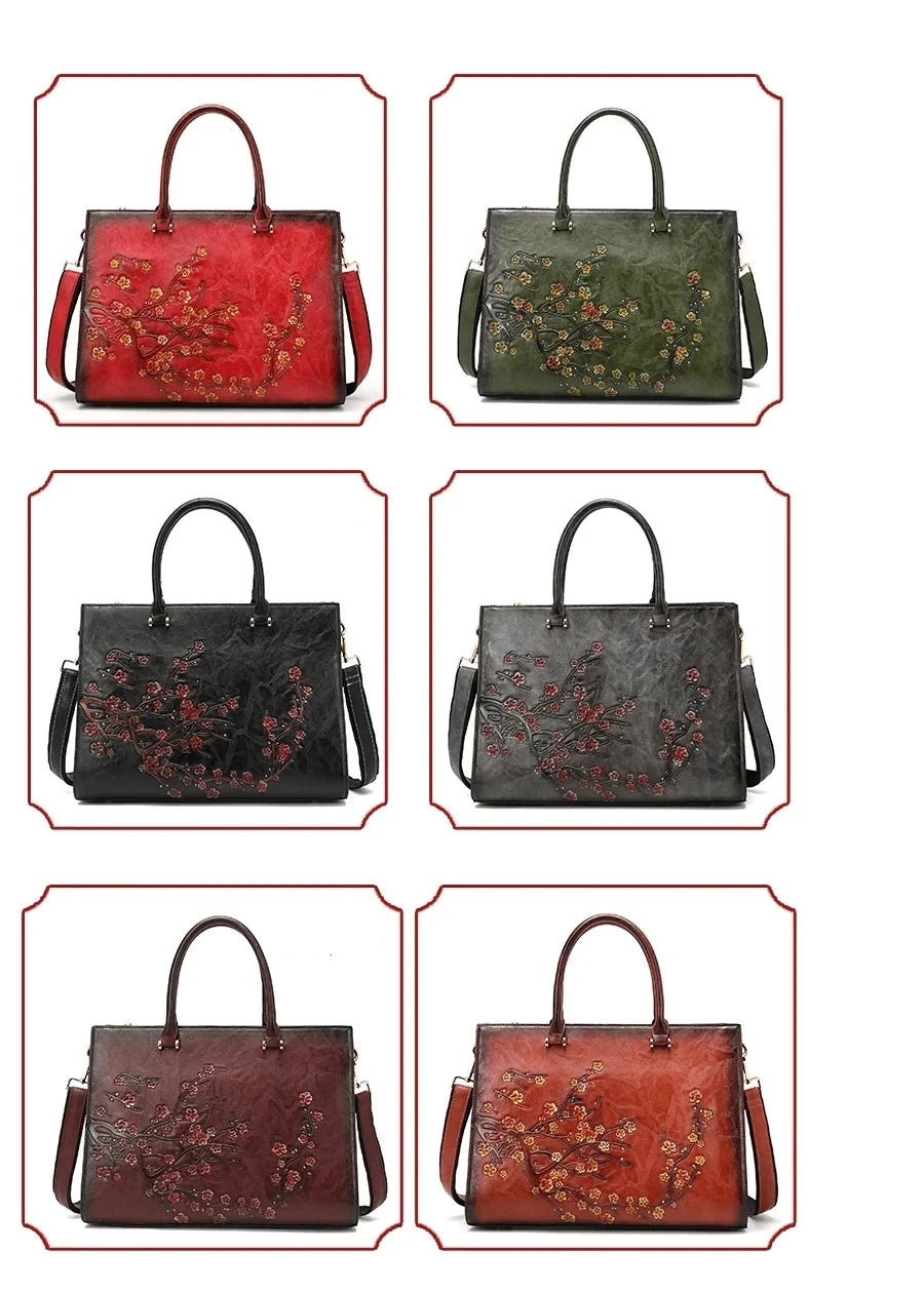 MOTAORA Vintage Embossed Women Shoulder Bag Leather Top-handle Bags Ladies Large Capacity Messenger Bags Floral Female Tote Bag