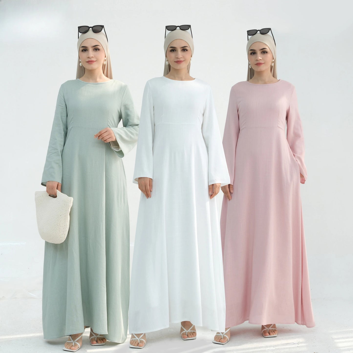 2025 Linen Pink Abaya Eid Ramadan Modest Maxi Dress Solid Color Robe Arabe Elegant Women Muslim Dresses Caftan Marocain Femme