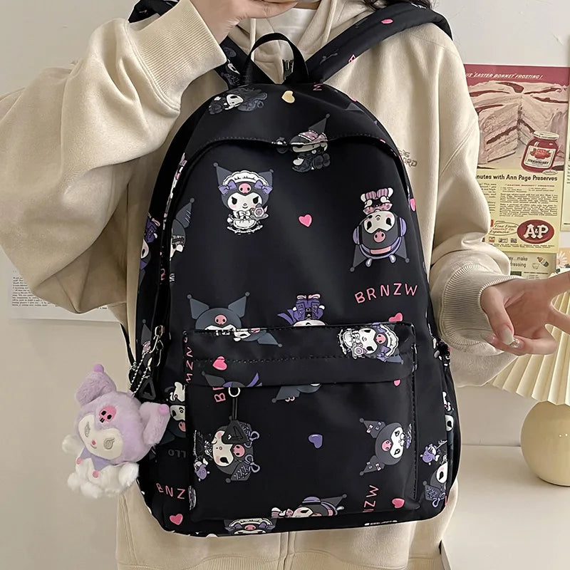 2024 Sanrio Cute Kuromi Melody Cinnamoroll Large Capacity Backpack Boys Girls Cartoon Hello Kitty Kawaii Canvas Schoolbag