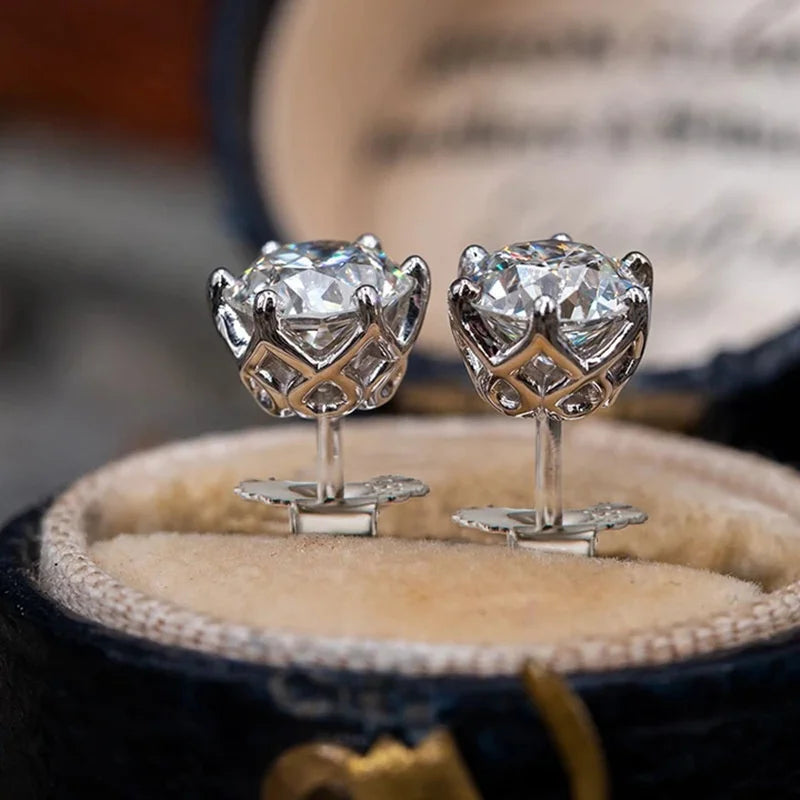 JoyceJelly 1/2/4CT VVS D Color Moissanite Russian Cut 8H8A Lab Diamond Stud Earrings For Women S925 Sterling Silver Fine Jewelry