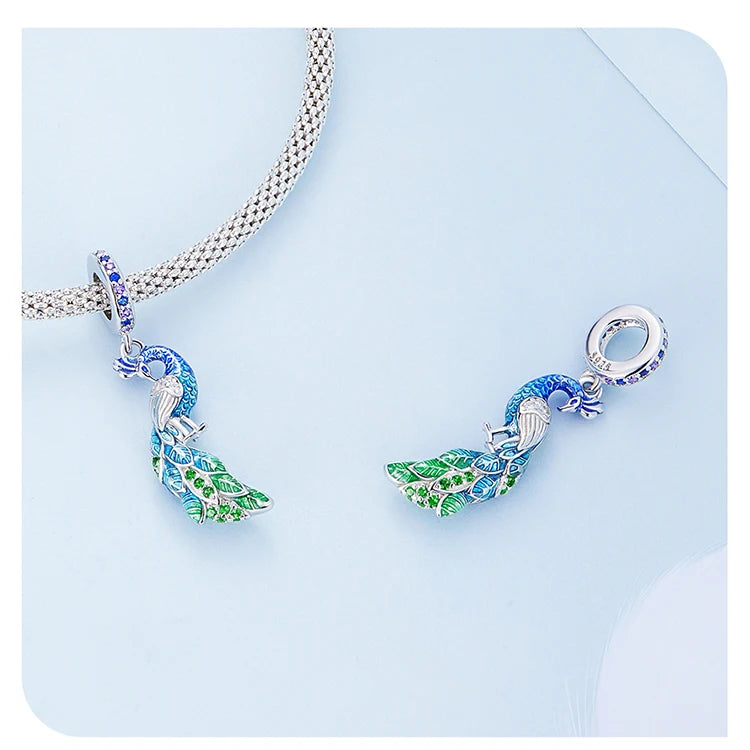 Bamoer  925 Sterling Silver Phoenix Pendant Dragon Charms Enamel Process Plated Platinuma Fit Women DIY Bracelet Fine Jewelry