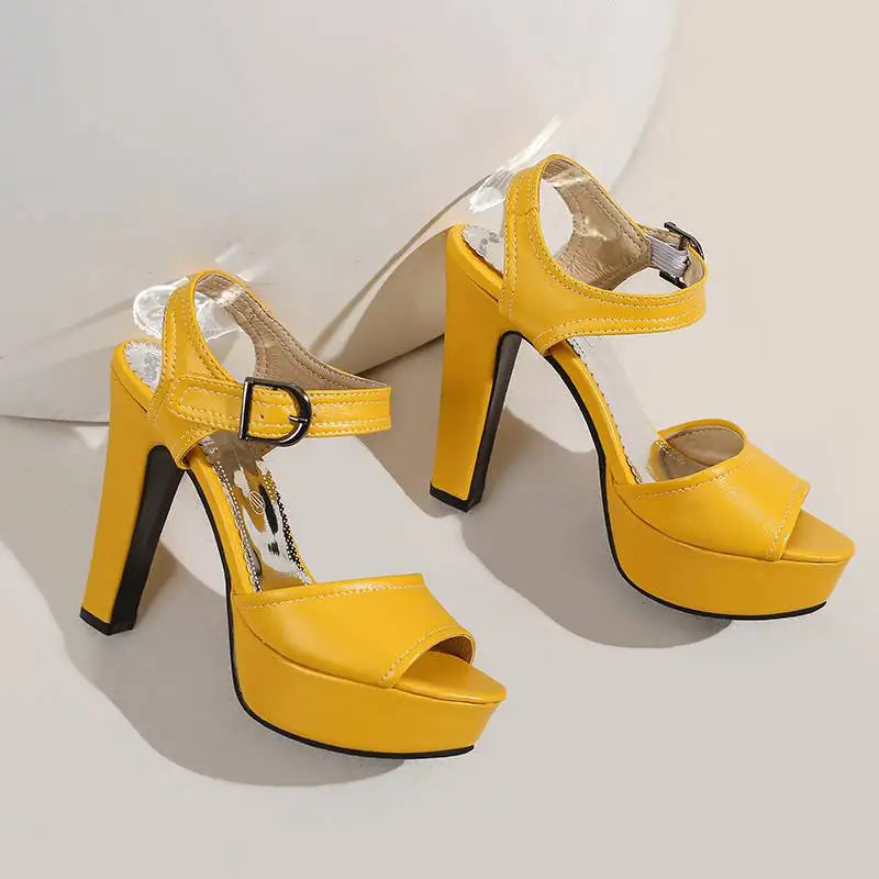 Women’s ORCHA LISA Peep Toe Chunky Heel Sandals – 12 cm Heel, 3 cm Platform, Plus Sizes 33 to 50
