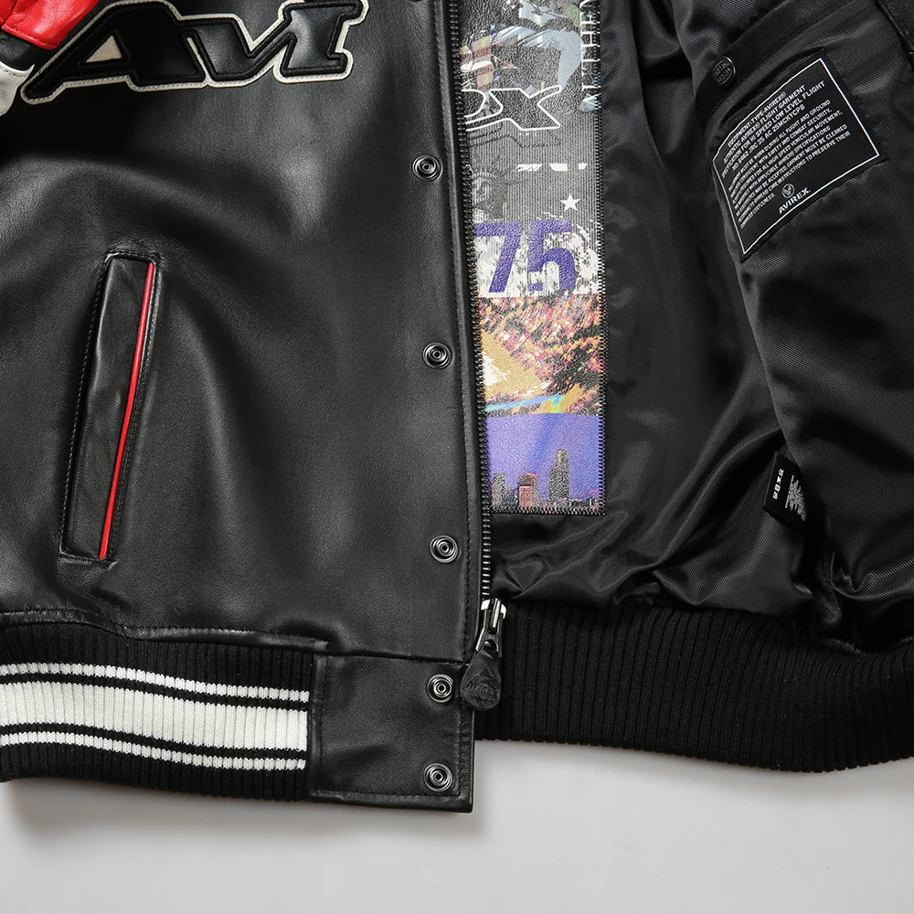 Men's Clothing Genuine Leather Jacket with American Size French Lamb Leather Embroidery Autumn Winter Classic Warm Casual Coat