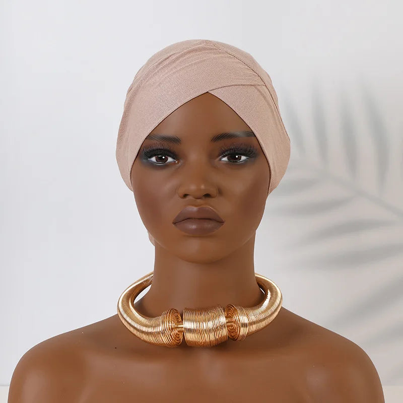 Women Stretchy Turban Modal Jersey Inner Hijab Muslim Hat Solid Color Tube Cap Islamic Under Scarf Headwrap Bonnet Arab Headband
