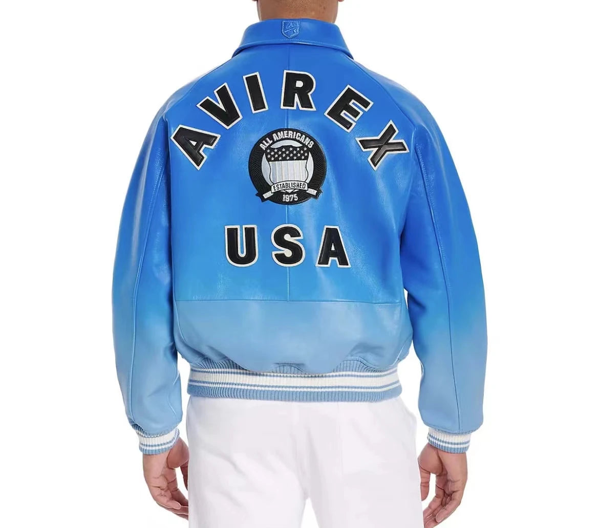 AVIREX New French Lambskin Baseball Suit Men's Gradient Fashion Casual US Size Original Lapel Loose Genuine Leather Jacket coat