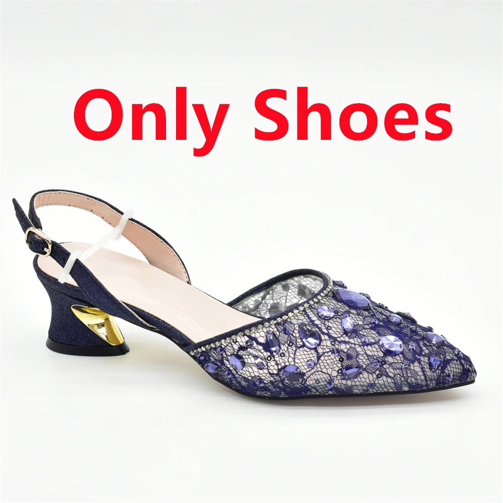 New Arrival Blue Shoes and Bags Set for Women Italian Shoe and Bag Set Designer 2025 Rhinestone Luxury Elegant Pumps for Women