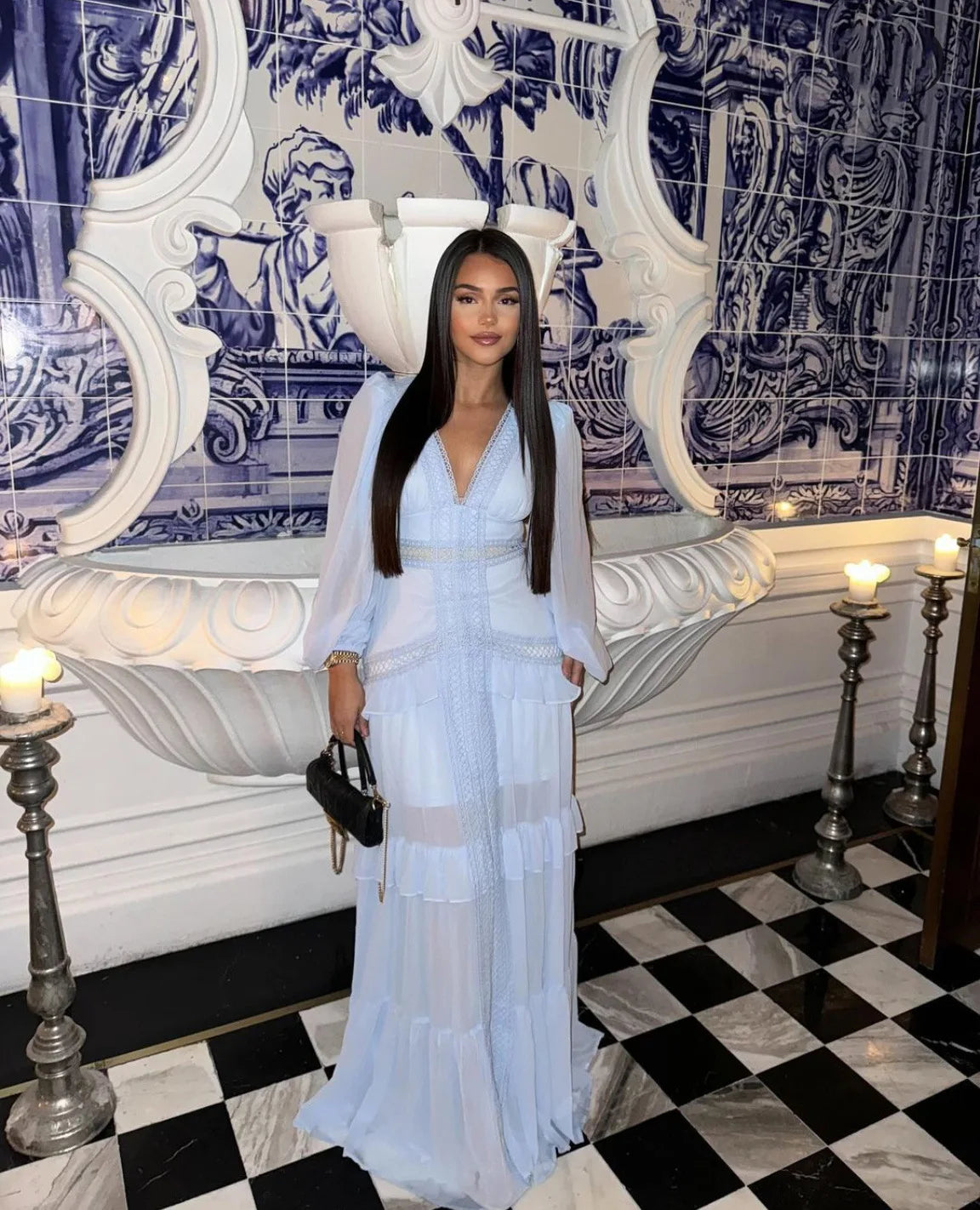 Maxi Dress Ruffles Long Sleeve Hollow Out Evening Dresses Party Chic Robe Green Blue Purple New In Holiday Summer