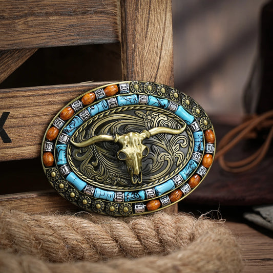 Western Belt Buckle – Vintage Cowboy Rodeo Style (Silver, Large)