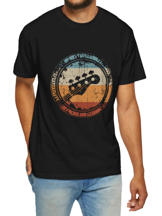🎸 Men’s Summer 100% Cotton Casual T-Shirt,Retro Guitar Print | Loose Fit | Round Neck | Breathable Comfort