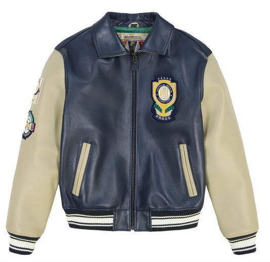 Avirex Spring 2025 new World Series jacket European antique sheepskin  leather jacket men's jacket embroidered casual coat tops