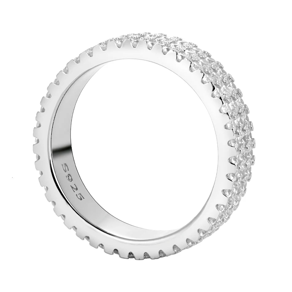 BLUEENCH Full Moissanite Ring 925 Sterling Sliver Plated 18k Eternity Band Hip Hop Rings for Woman Man Party Sparkling Jewely