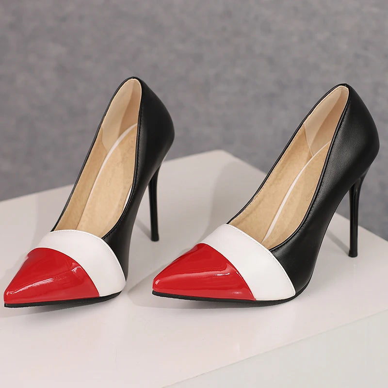 Women’s Mixed Colour Stiletto Pumps – Thin High Heels Pointed Toe Office Shoes
