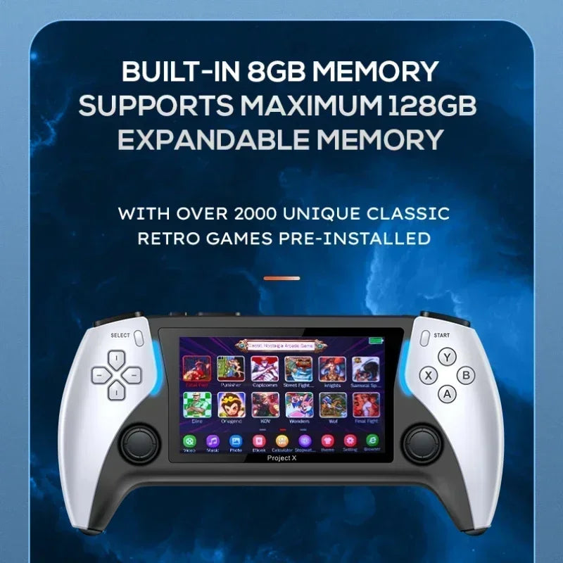 NEW Project X Portable Pocket Video Game Console 128G 4.3” IPS Screen Dual Speaker 40000+ Games For PS1 MAME CPS Children's Gift