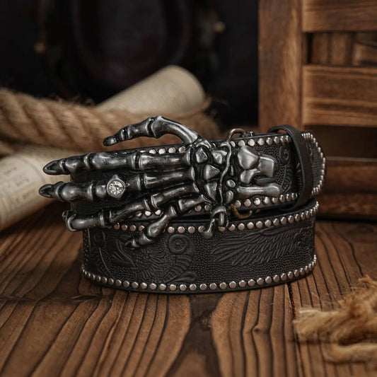 Western Cowboy PU Leather Belt - Men Waist Strap Bull Decoration Floral Engraved for Jeans