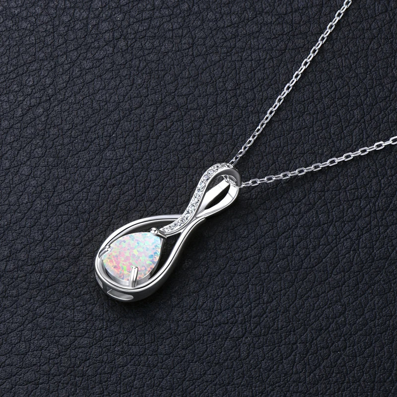 Lnngy 925 Certified Silver Chains Necklace Oval/Round/Marqusie Pear Cut White Opal Pendant Necklaces for Women Collar Mujer