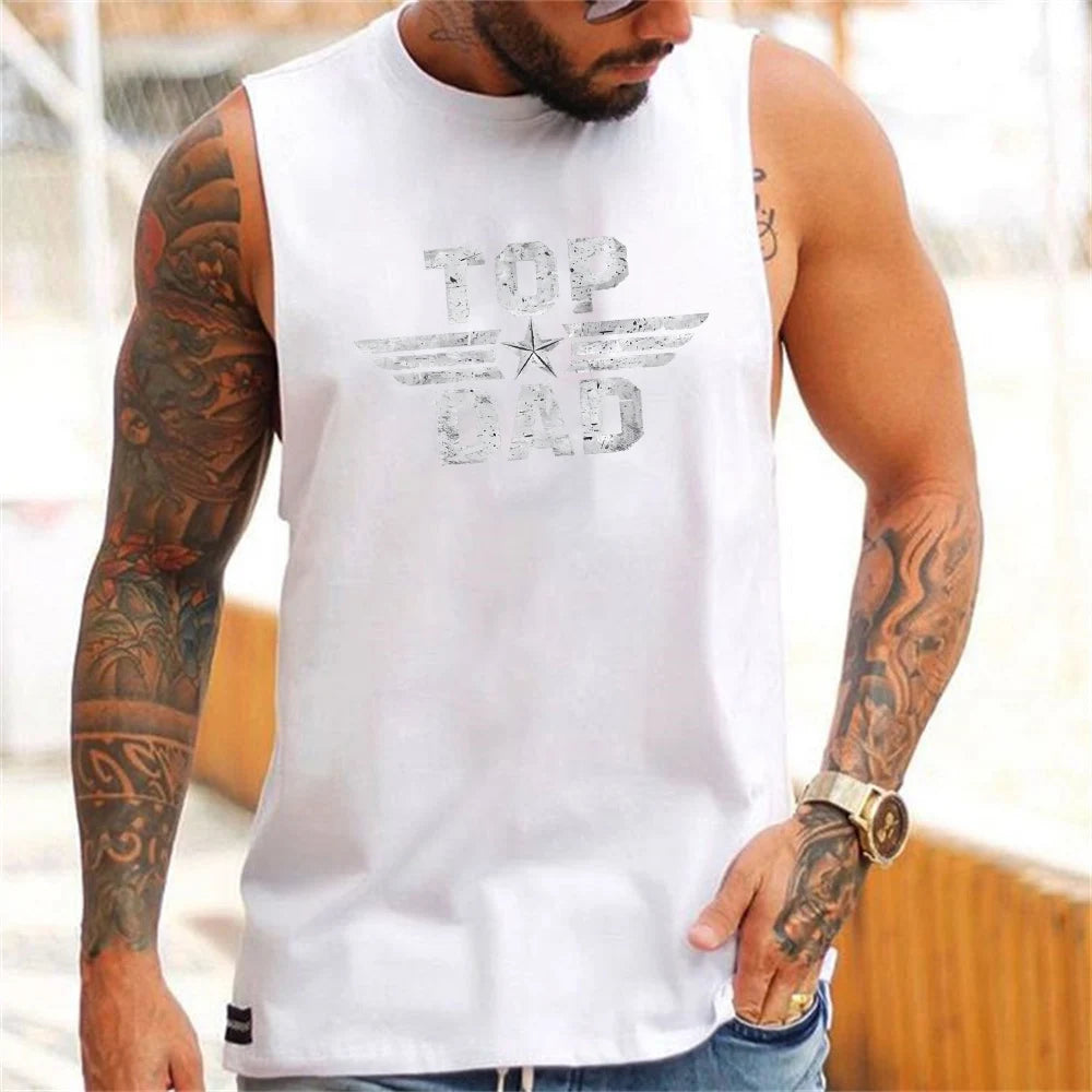 🏋️ Men’s Summer Sleeveless Tank Top,TOP DAD Print | Loose Fit | Comfortable & Breathable | Fitness & Leisure
