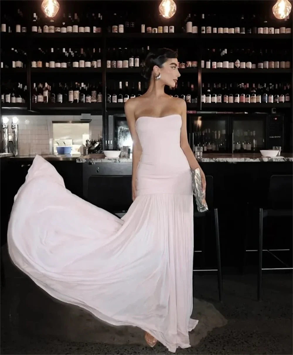 Mila Strapless Sheath Prom Dresses 2025 Blush Pink Elegant Evening Dresses Sleeveless Floor-Length Customized Party Dresses