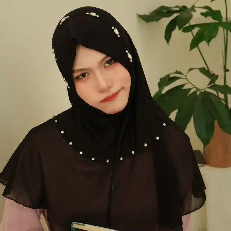 Women's Diamonds Turban One Piece Amira Muslim Hijab Islamic Instant Headwraps Scarf Shawl Dubai Pull On Headband Cap Arab