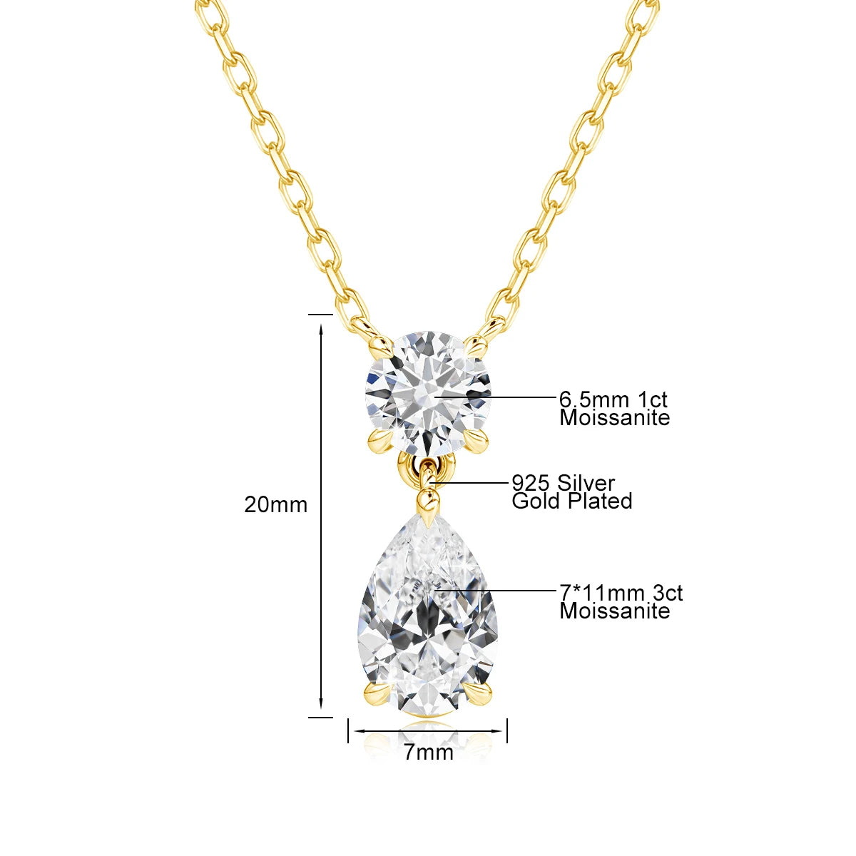 4ctw Pear Teardrop Cut Moissanite Diamond Pendant Necklace D Color GRA Certified 925 Silver Plated 18k Gold Jewelry for Women