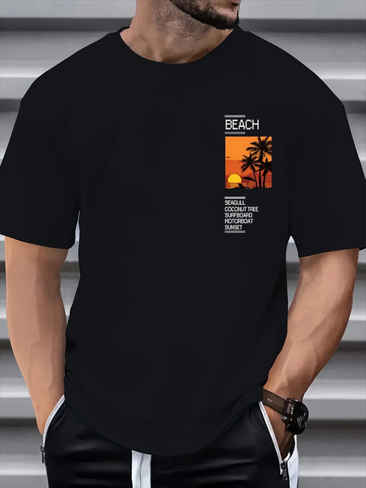 Men’s Summer 100% Cotton Casual T-Shirt Coconut Tree & Slogan Print | Loose Fit | Everyday Comfort