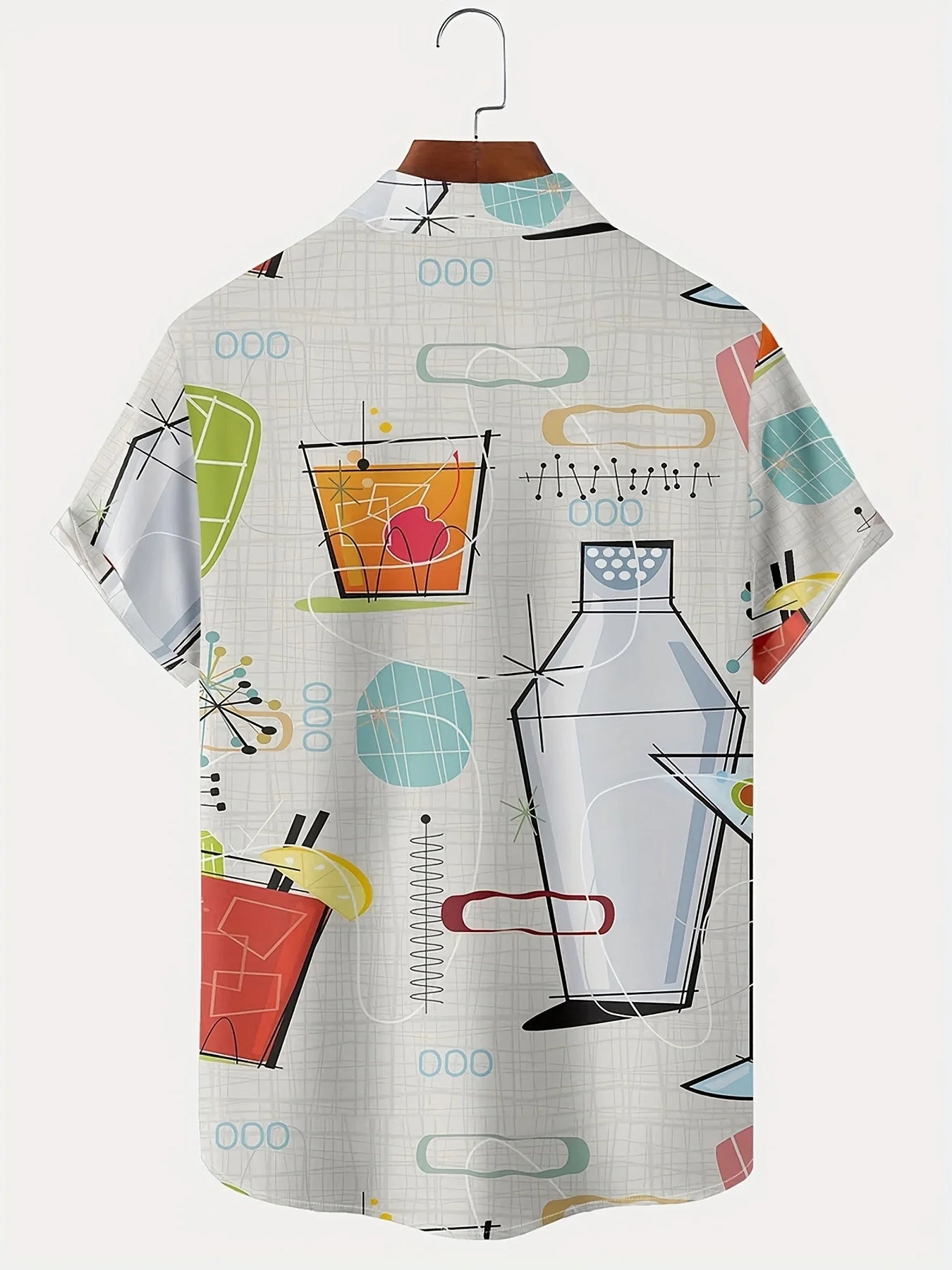 Men'S Vintage 60s Geometric Atomic Cocktail Shirt with Button Pocket,Polyester 100%, Regular Fit, Woven Fabric Slight Stretch