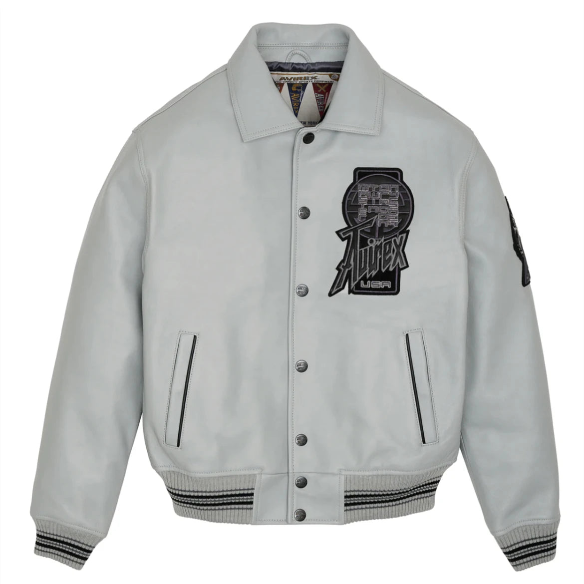AVIREX High Quality Genuine Sheepskin Coat Men's US Size Classic Varsity Jacket Natural Leather Flight Suit Lapel Outerwear