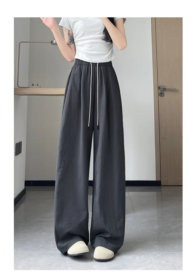 Qui Dry High Waist Wide Leg Knife  Sports Pants Women's Thin New 2025 Casual Ice Silk Pants Spring Summer
