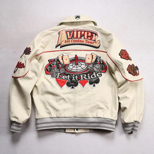 Men leather jacket sheepskin retro leisure Europe  the United States large size flight suit loose version casino poker warm