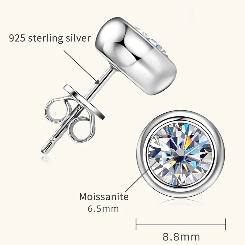 Lnngy GRA Certified 5mm/6.5mm Moissanite Earring 925 Sterling Silver Round Bubble Stud Earrings for Women Daily Jewelry Gift