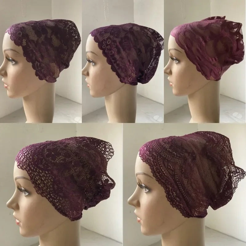 Full Cover Head Inner Cap Flower Lace Muslim Headscarf Islamic Headwear Underscarf Turban Indian Hat Pattern In Random