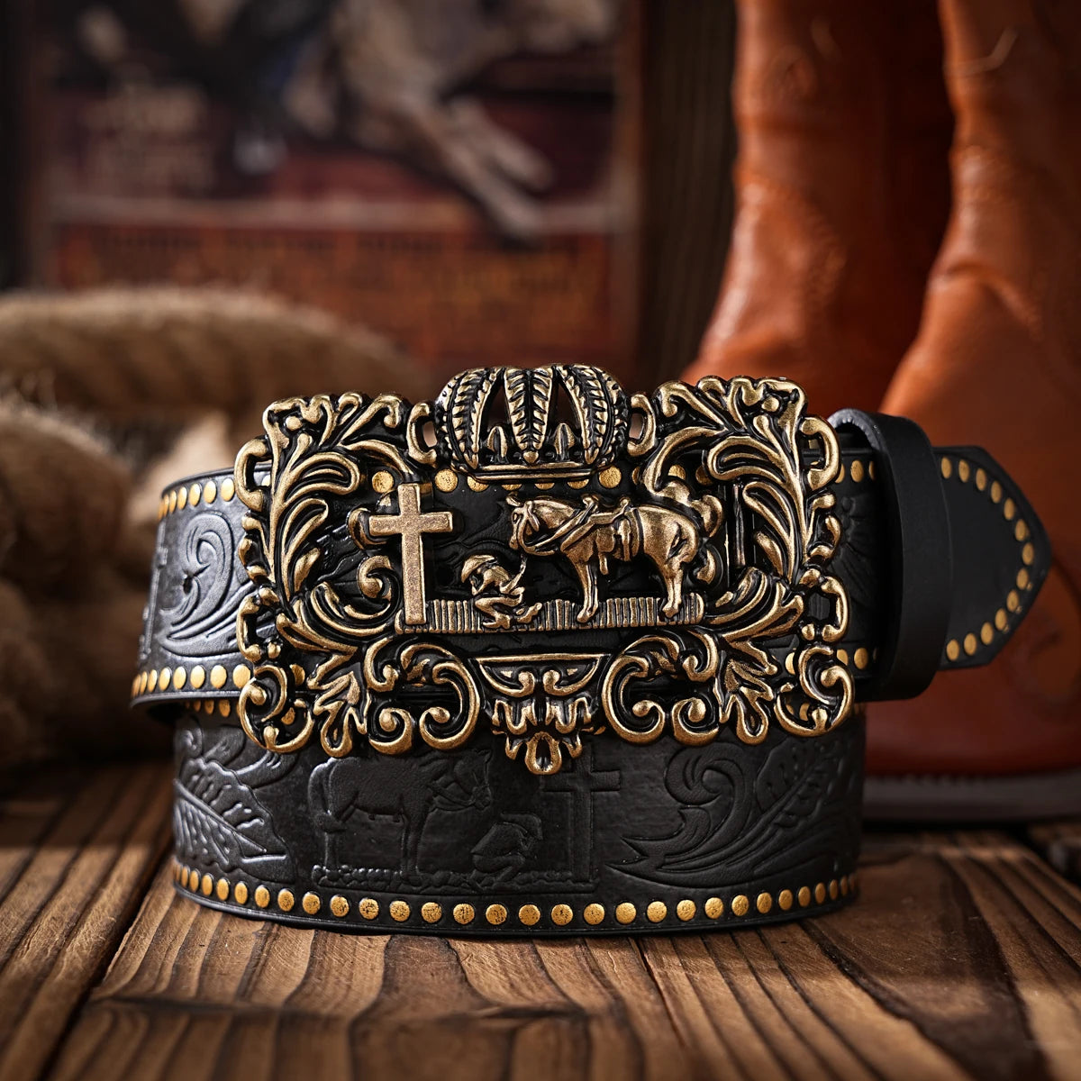 A Western-style PU material belt for both men and women, a casual, retro and classic personalized belt