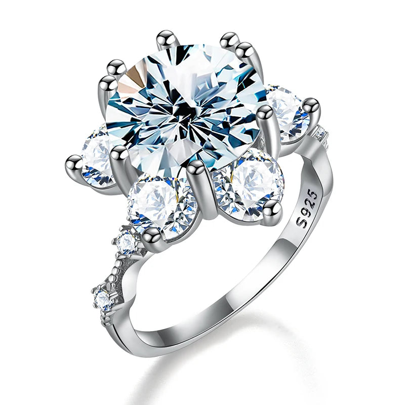 GRA 100% Real 5CT Big Moissanite Diamond Classical Sunflower Ring for Women Gift 925 Sterling Silver Wedding Luxury Fine Jewelry