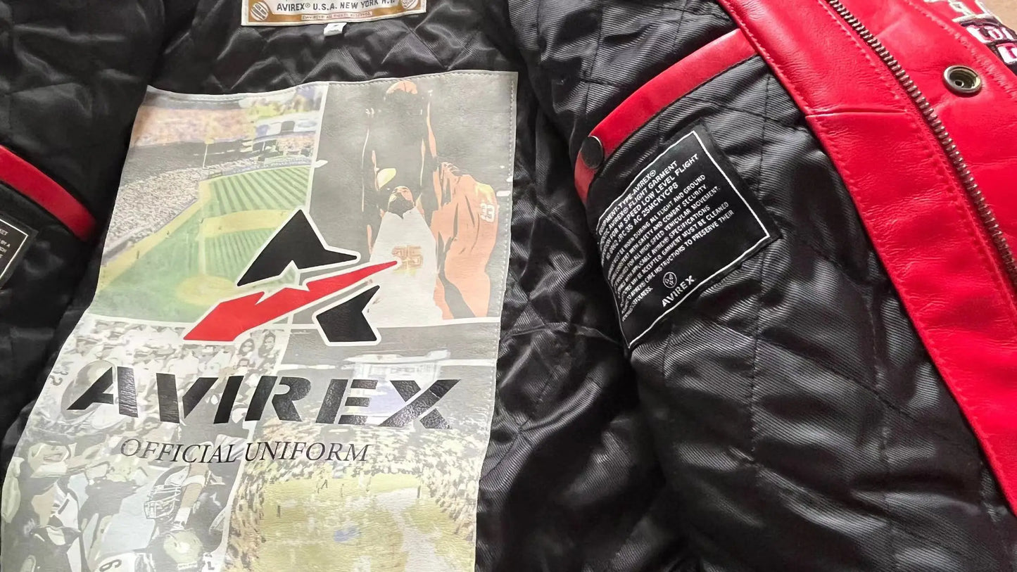 Avirex Limited Edition Men's European Lambskin Jacket US Size Classic Vintage Basketball Daily Coat Leather Thin Cotton Jacket