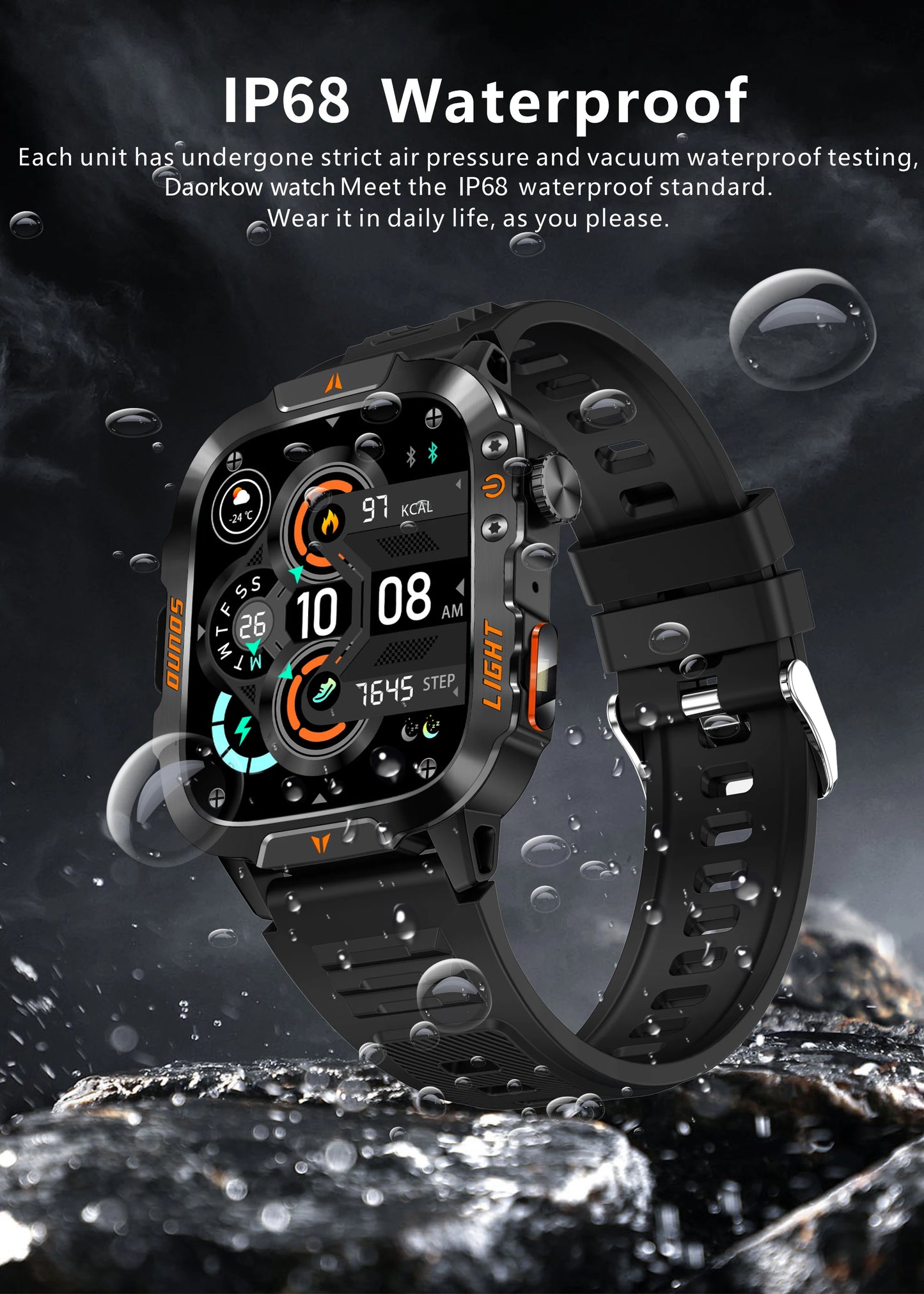 LIGE Military Smart Watch Men 1.96" Screen 3ATM Waterproof Bracelet Bluetooth Call AI Voice Sport Smartwatch With LED Flashlight
