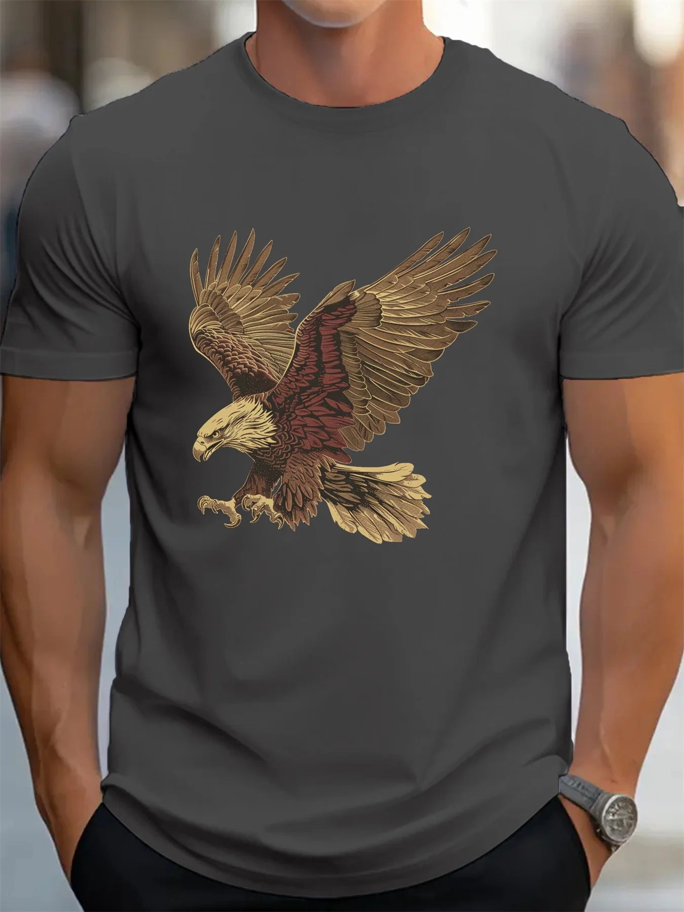 🦅 Men’s Summer 100% Cotton Casual T-Shirt,Eagle Print | Loose Fit | Round Neck | Breathable Comfort