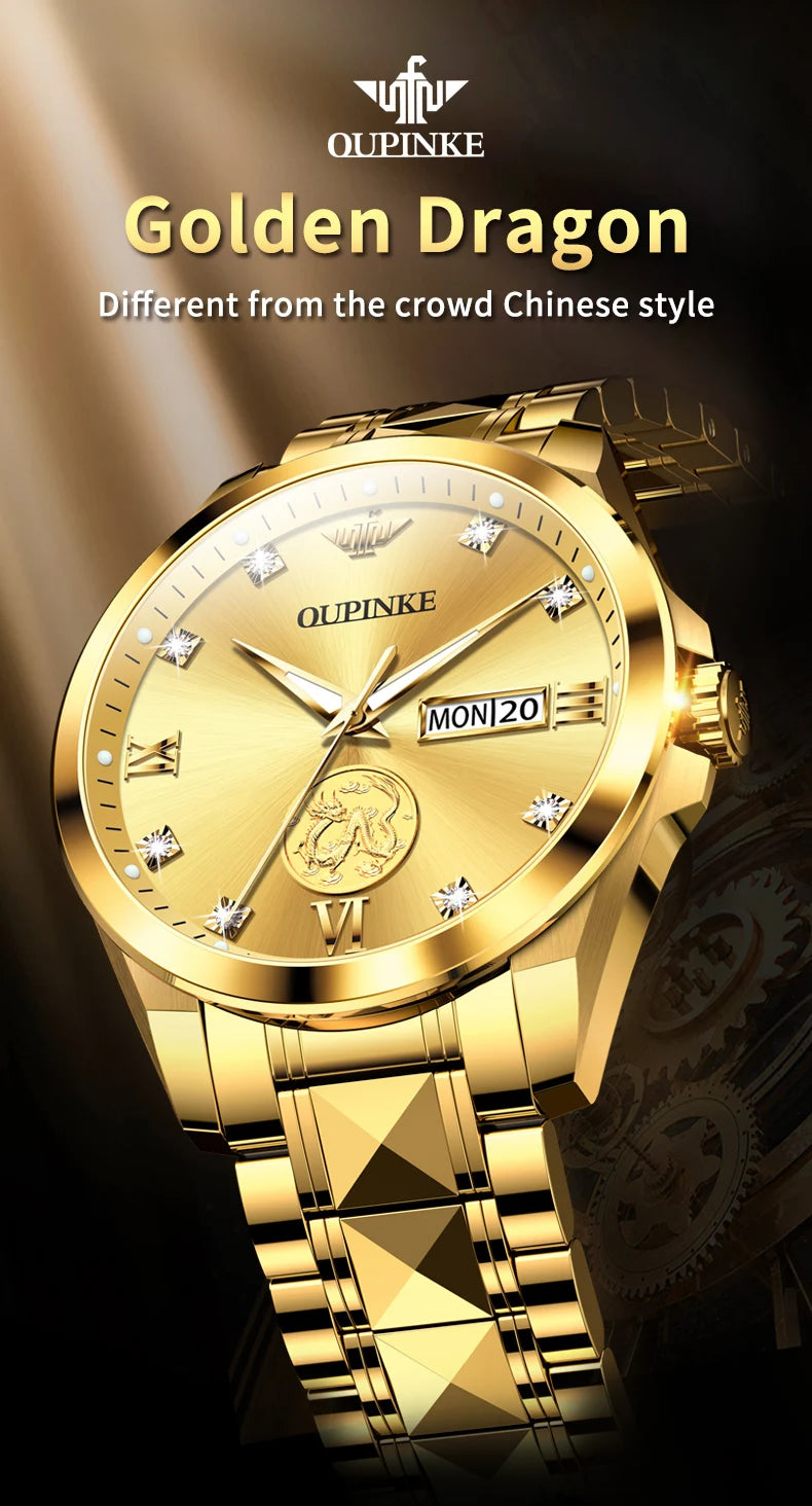 Swiss Certification OUPINKE Automatic Watch for Men Real Gold Real Diamond Sapphire Mirror Tungsten Steel Top Brand Wristwatch