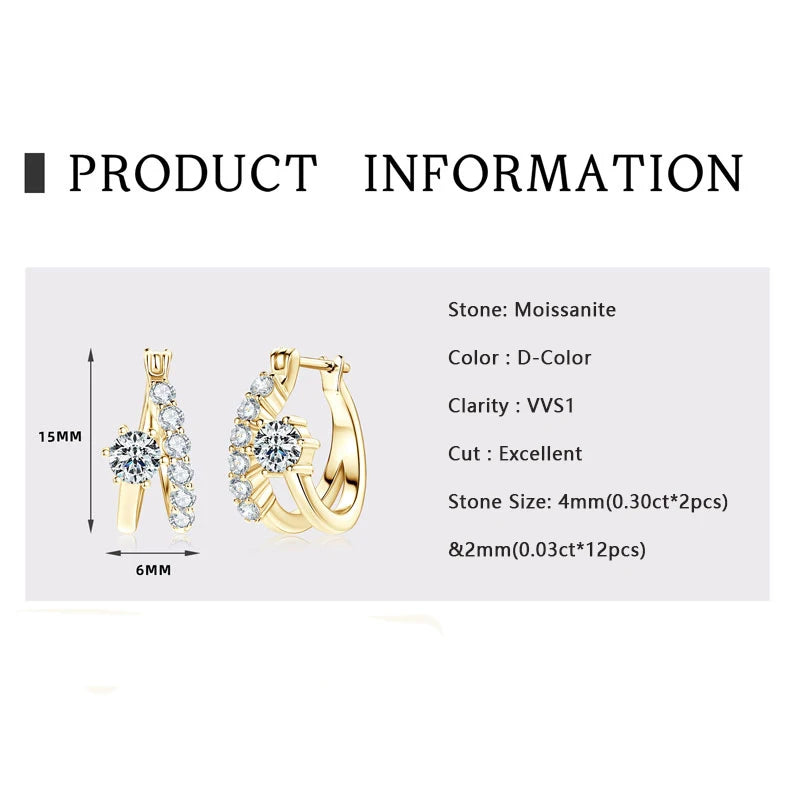 Lnngy Sparkling 4MM&2MM Moissanite Earring Original 925 Sterling Silver Hoop Earrings For Women Girls Korean INS Jewelry Gifts