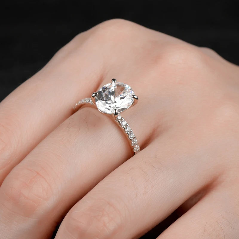 Lnngy Exquisite Oval Cut 10x8mm Simulated Diamond Ring for Women Original 925 Sterling Silver Wedding Engagement Rings Jewelry