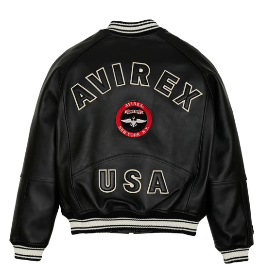 AVIREX New European lambskin genuine leather jacket men's baseball jacket US size fashion sports leisure rock embroidery coat