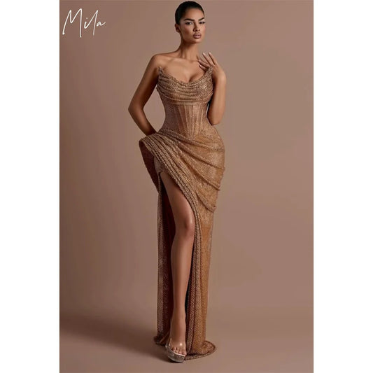 Mila Strapless Wedding Party Dress Customized Side High Split Diamond Evening Dresses Mermaid Floor-Length vestidos de fiesta