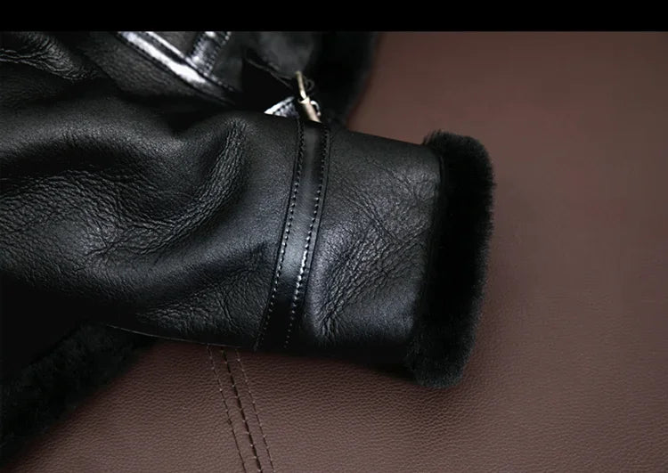 2023 New Genuine Sheepskin Leather Jacket Mens Plus Size Real Thick Sheepskin Natural Warm Coat