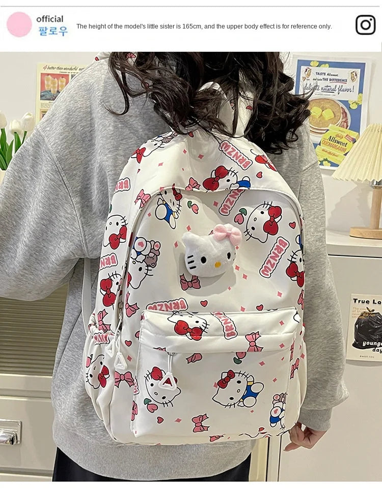 2024 Sanrio Cute Kuromi Melody Cinnamoroll Large Capacity Backpack Boys Girls Cartoon Hello Kitty Kawaii Canvas Schoolbag