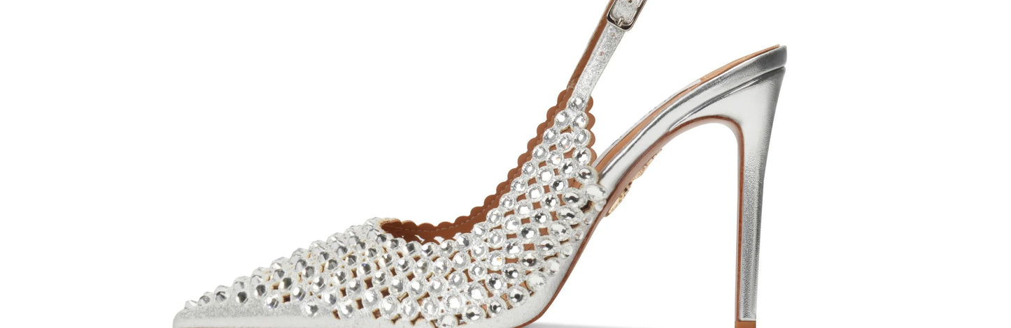 Silver Water Drop Shiny Diamond Slingback Sandals Girls Luxury Party Pointed Stilettos Gold Leather Cover Heels Shoes