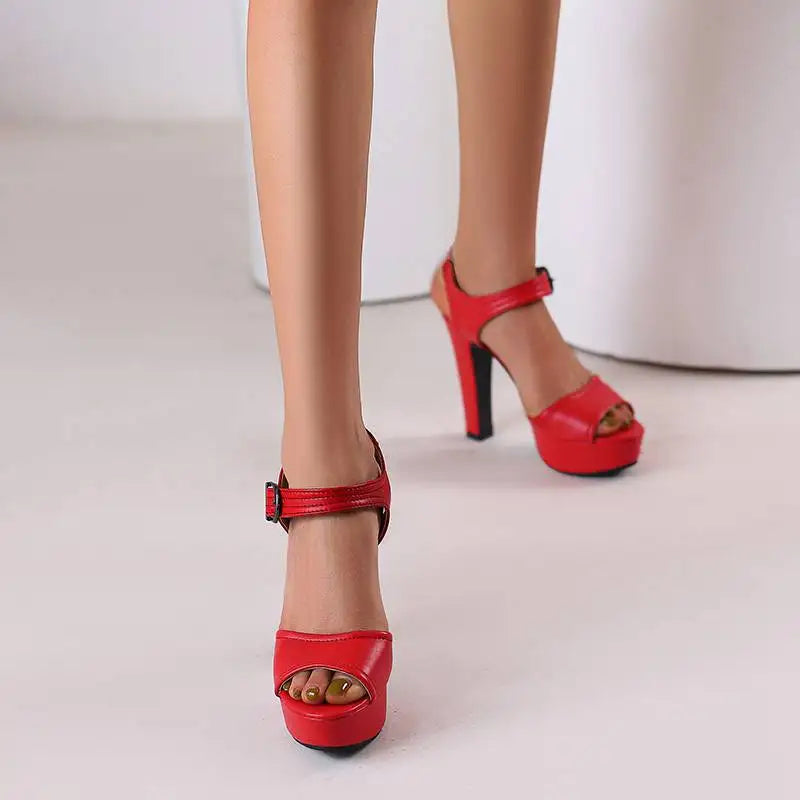 Women’s ORCHA LISA Peep Toe Chunky Heel Sandals – 12 cm Heel, 3 cm Platform, Plus Sizes 33 to 50