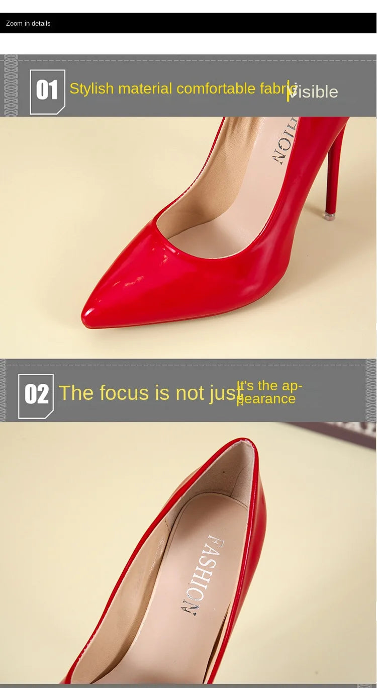 Temperament 12cm Super High Thin Heels Shoes Women Pumps Pointed Toe Colorful Patent Leather Stiletto Wedding Shoe Size 45