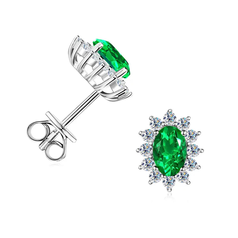 Lnngy Oval/Marqusie Cut Artificial Emerald Stud Earring for Women ohrringe silber 925 Sterling Silver Earring Daily Jewelry Gift