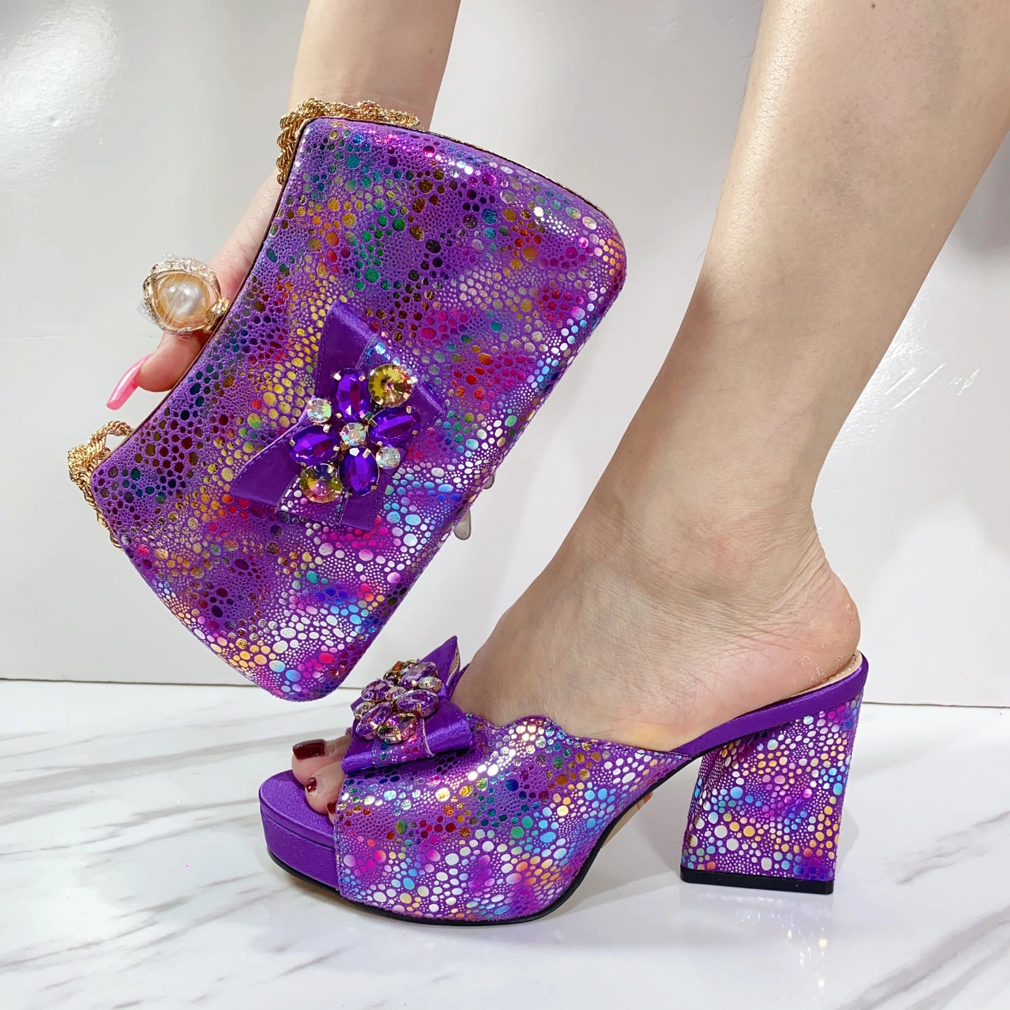 Slingback Sandals & Bag Set – Italian Style, African Ladies Peep Toe, High Heel Party Shoes