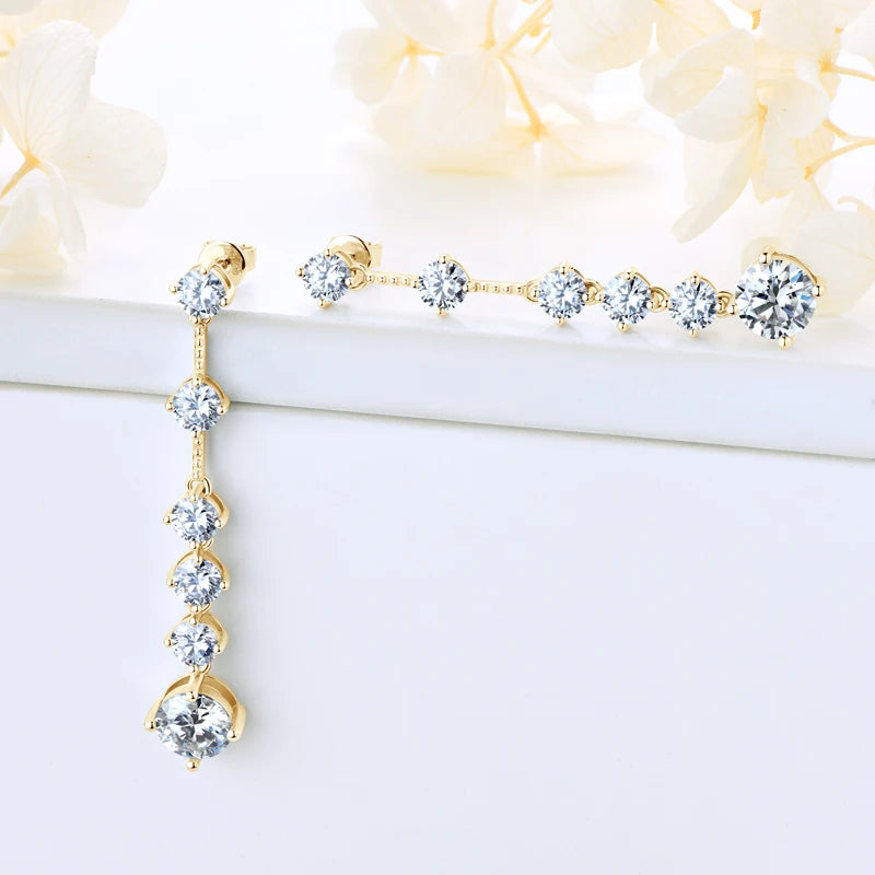 IOGOU 8MM D2.00CT Moissanite Diamond Long Drop Earrings With 5mm Zircon Real 925 Silver Jewelry Engagement Accessories for Women